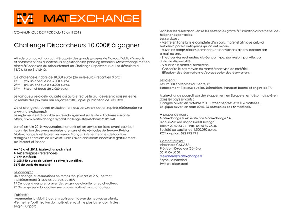 Matexchange Communique de presse