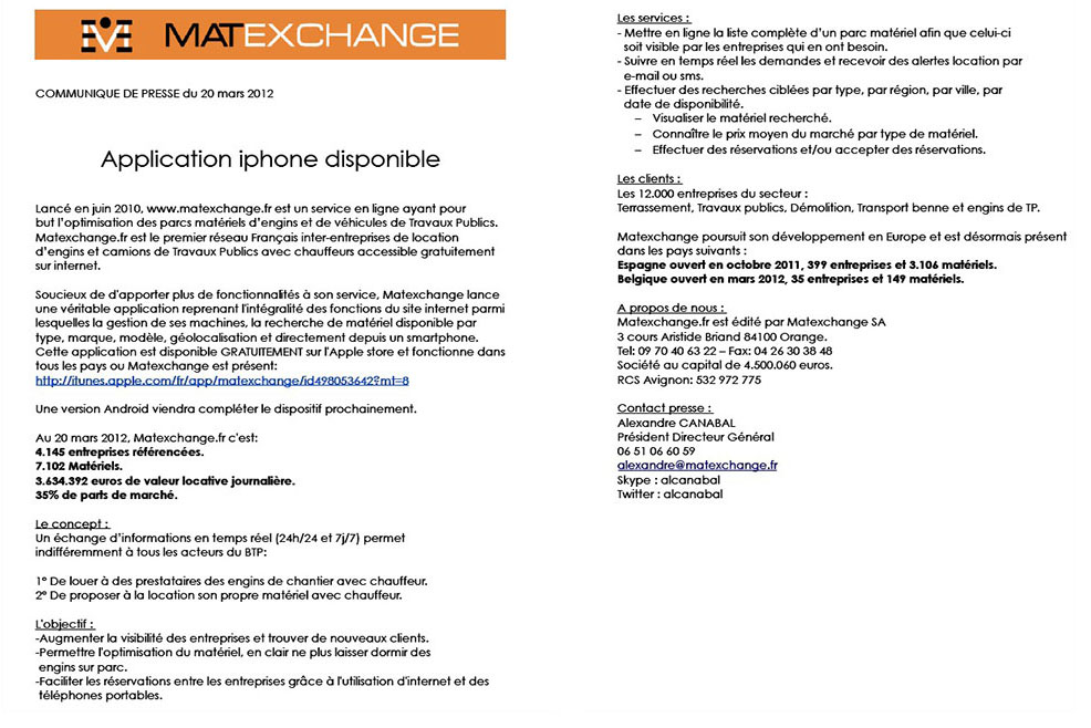 Matexchange Communique de presse